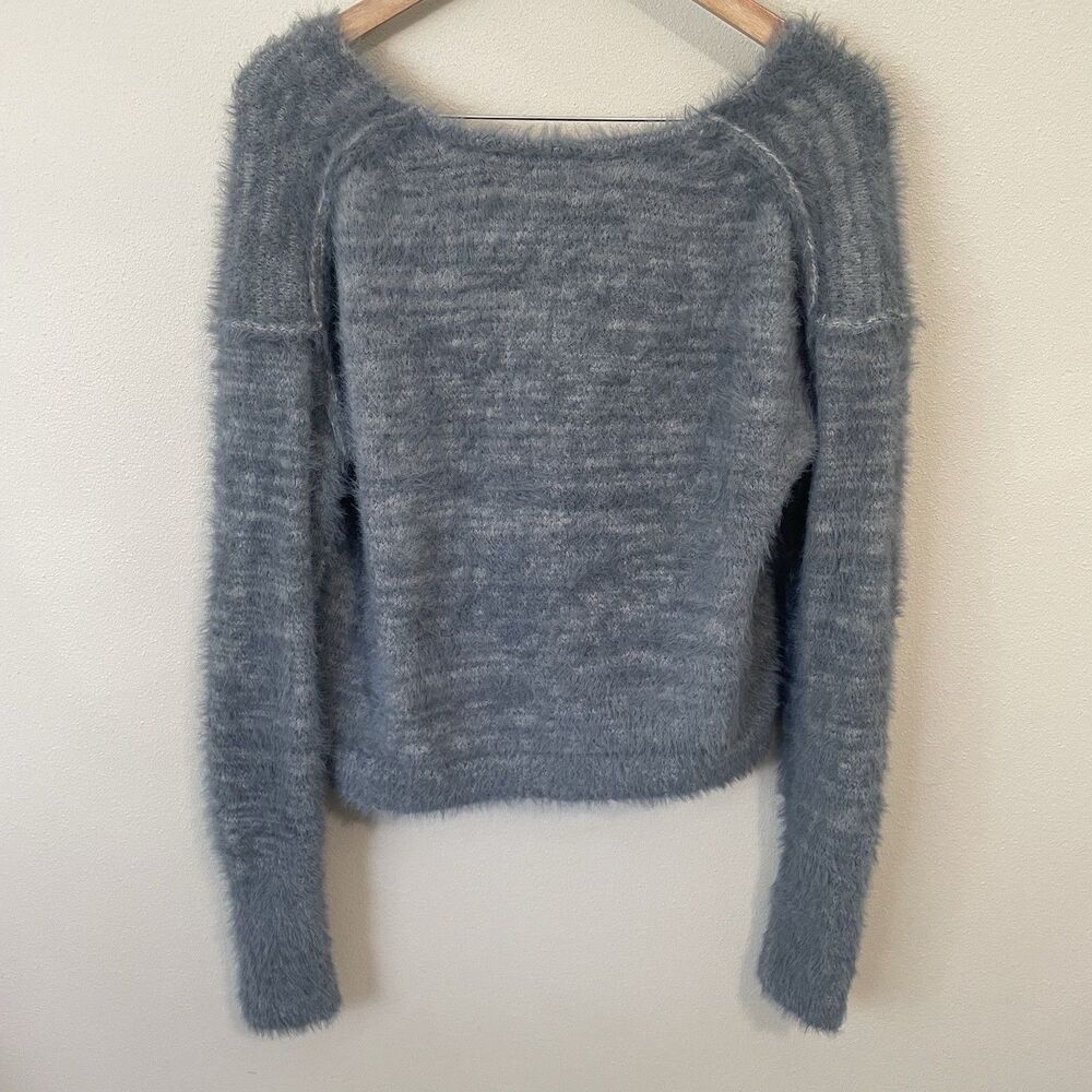 Free People Womens S Serendipity Sweater Grey Blue Boho Eyelash Soft Cozy - Picture 4 of 12